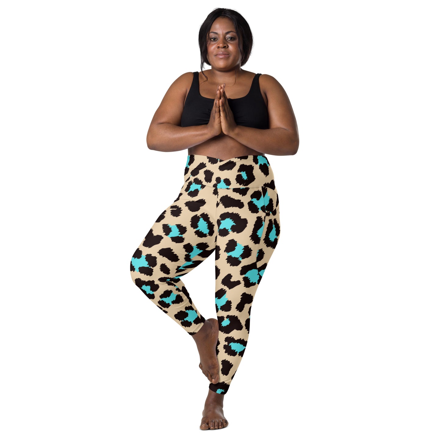 Teal Leopard Comfy Crossover leggings with pockets