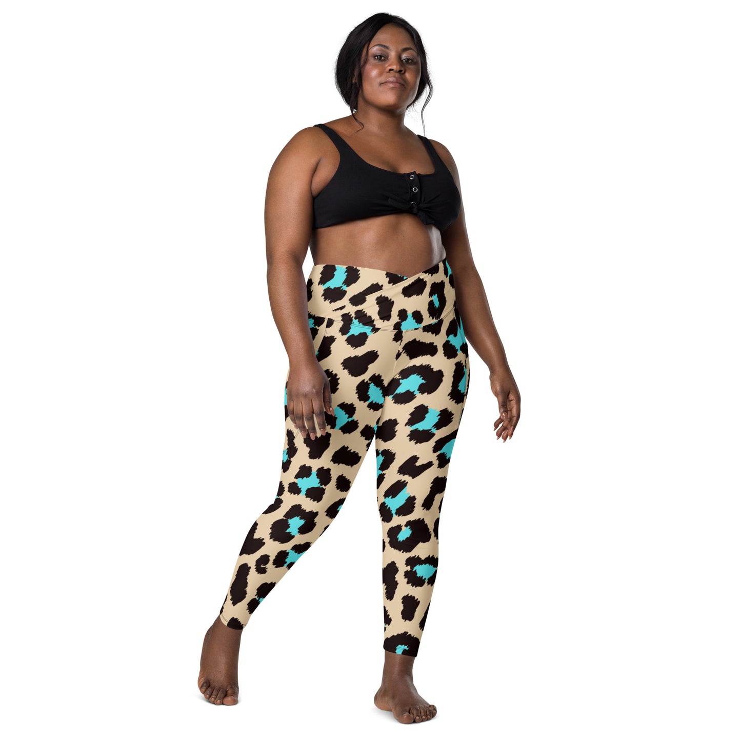 Teal Leopard Comfy Crossover leggings with pockets