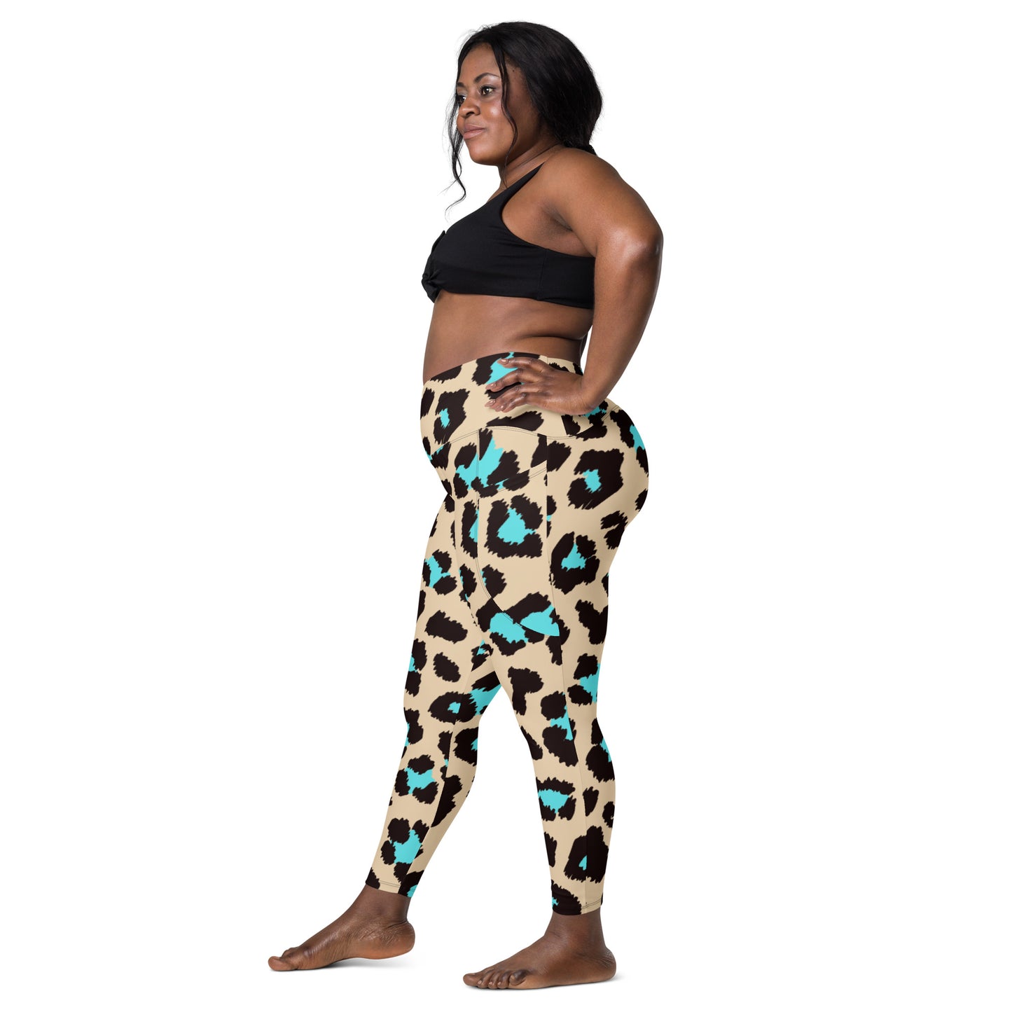 Teal Leopard Comfy Crossover leggings with pockets