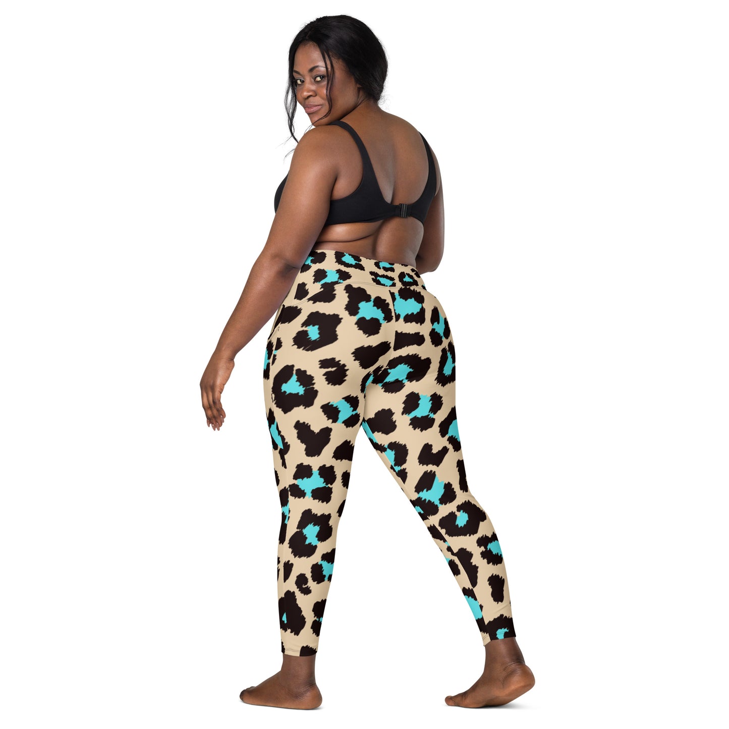 Teal Leopard Comfy Crossover leggings with pockets