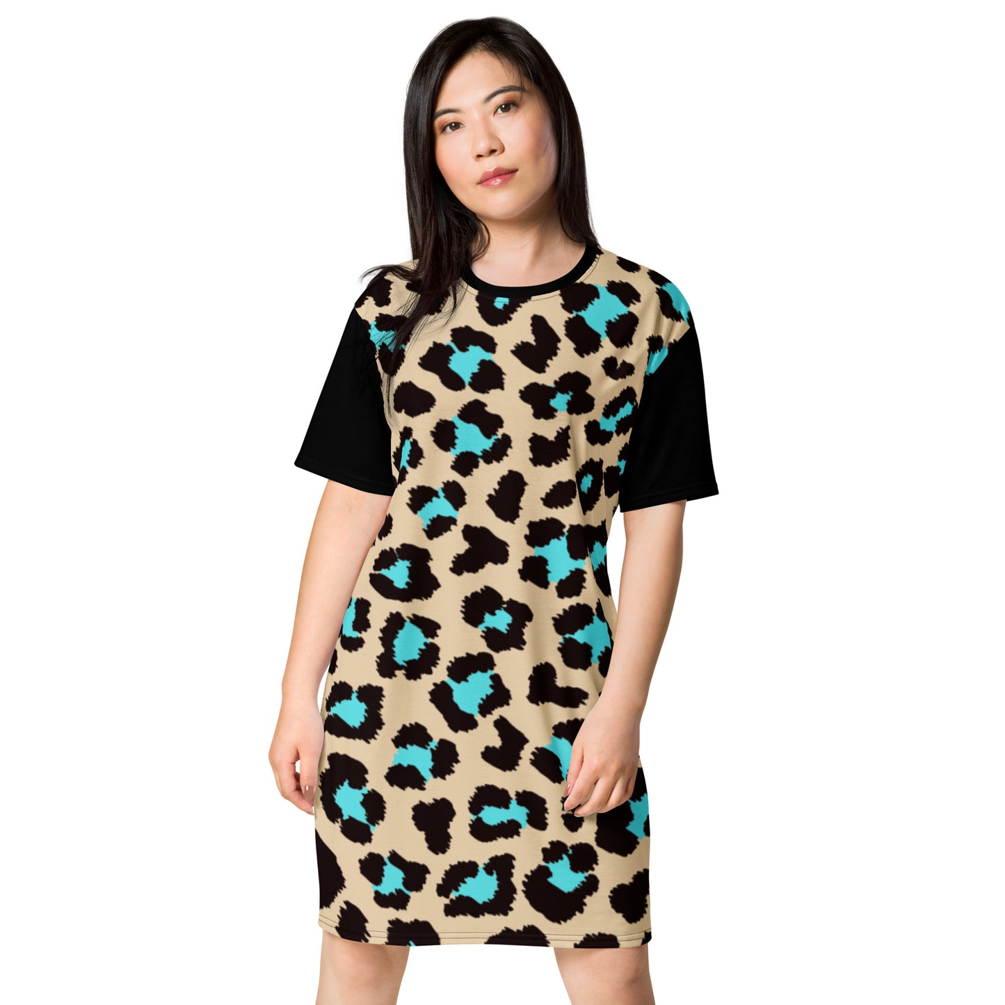 Teal Leopard T-shirt dress