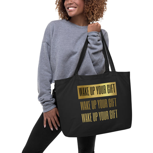 Wake Up Your Gift Bold Large organic tote bag