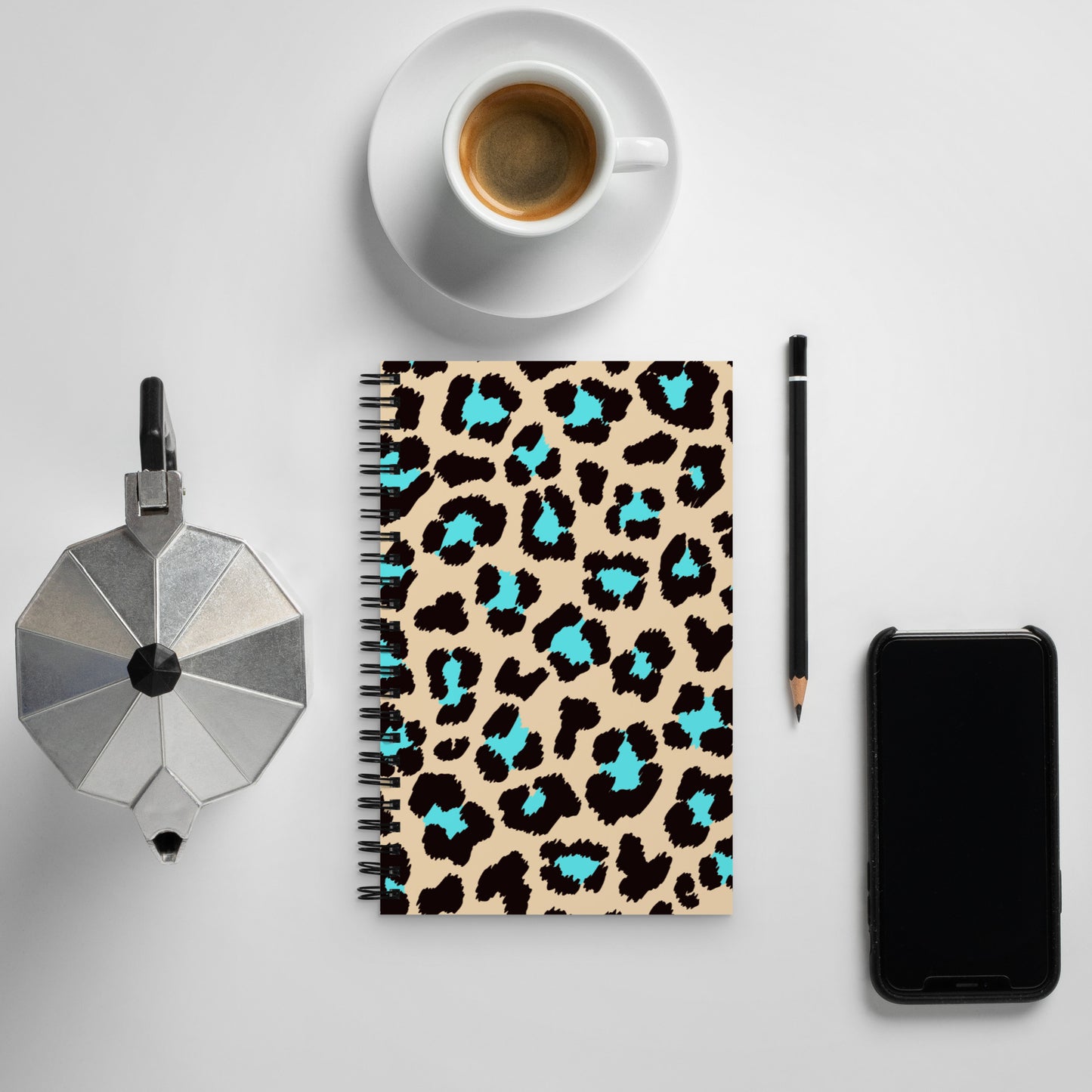 Leopard Teal Spiral notebook